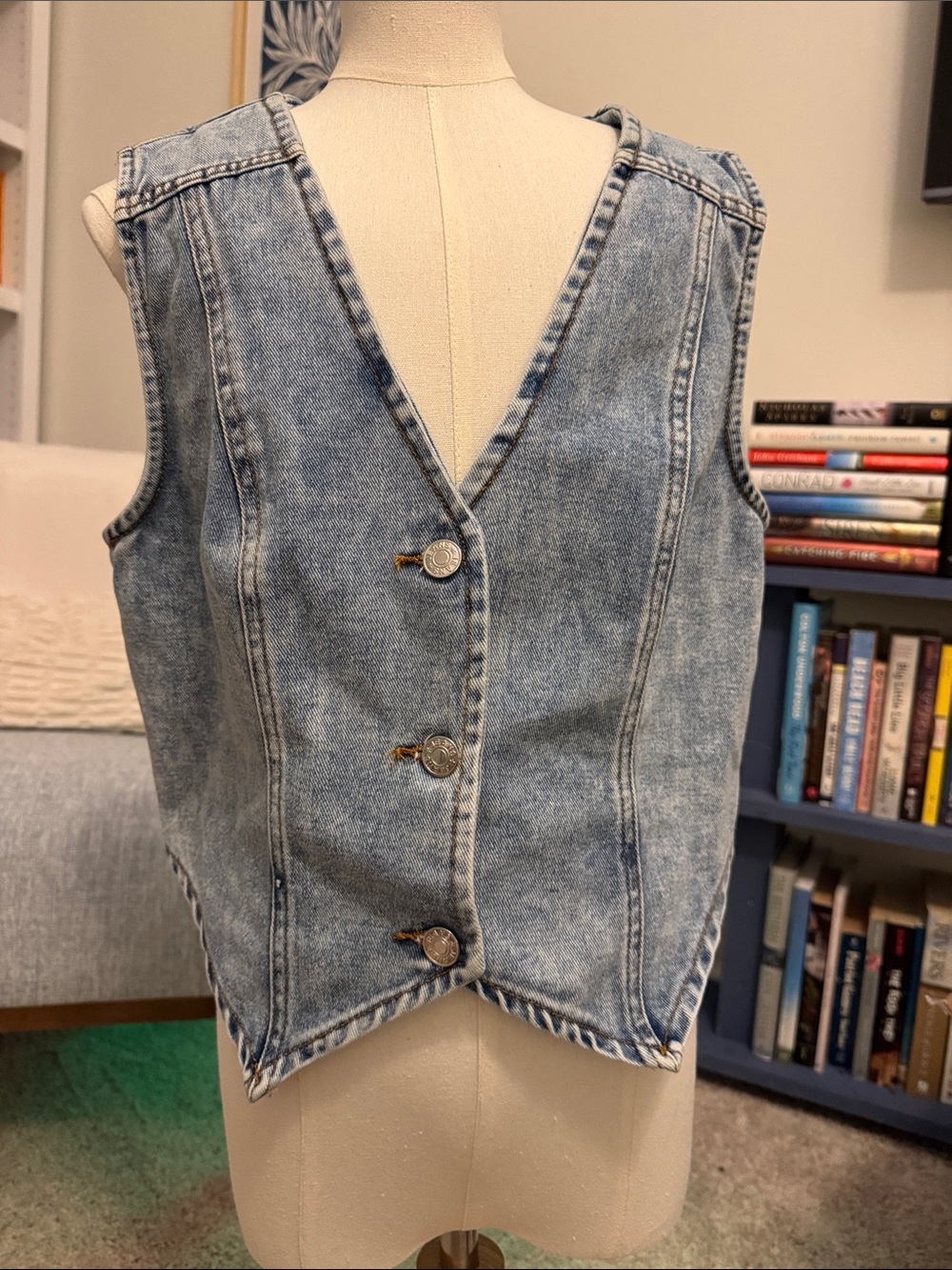Light Wash Denim Vest with Button Front